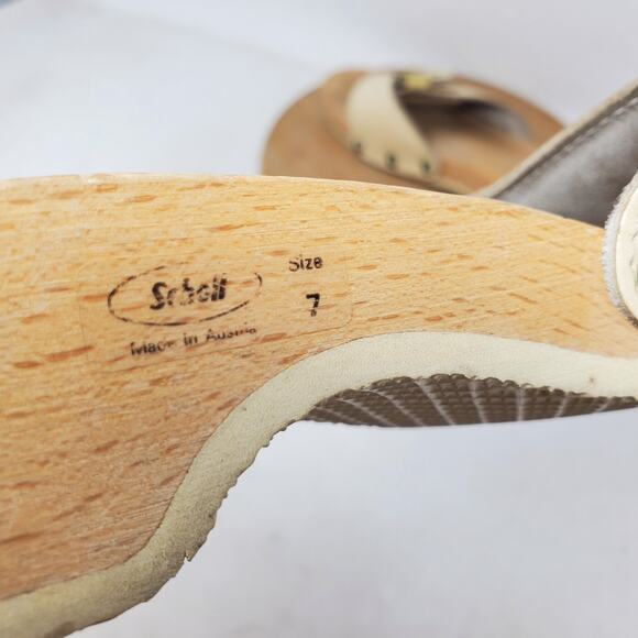 Dr Scholls Wooden Slide Sandals Womens 7 Original Clog Off White Austria Vintage - Picture 11 of 12